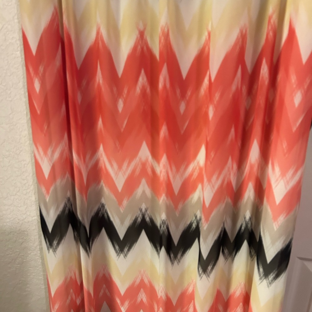IMAN Chevron Maxi Dress - Coral, Black, and Cream
